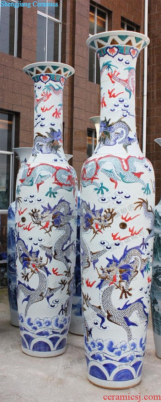 E057 jingdezhen blue and white porcelain ceramics of large vases, antique decoration, Kowloon opened 18 carp furnishings