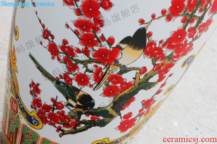 Jingdezhen ceramics hand-painted landing big vase famille rose red landscape painting the sitting room adornment is placed large hotel