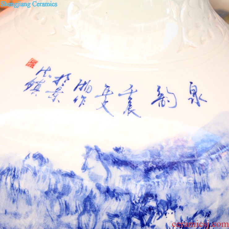 E189 jingdezhen ceramic handmade painting on blue and white glaze of large vases, blooming flowers sitting room adornment is placed