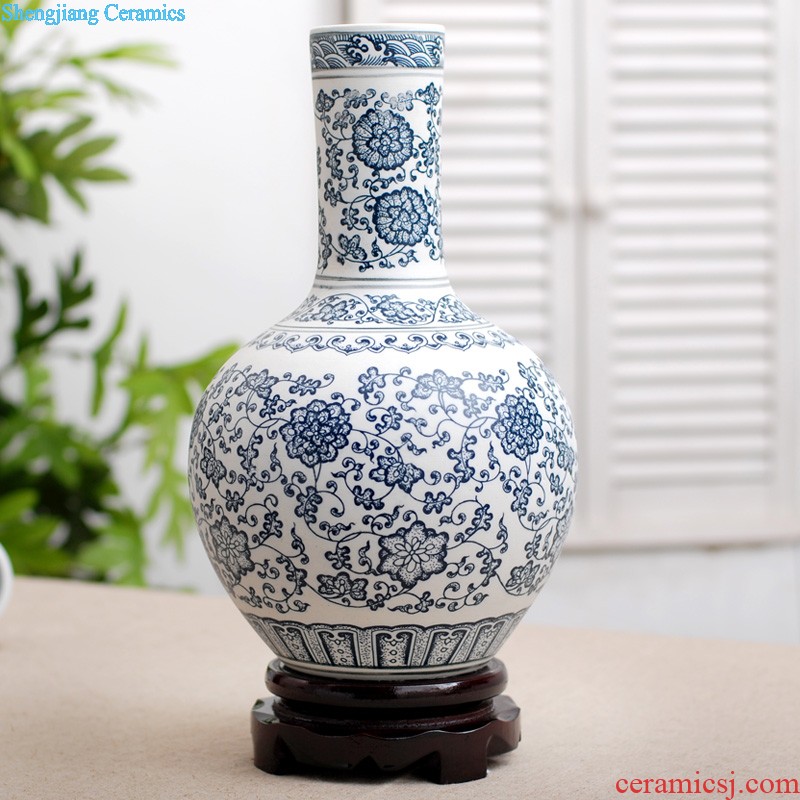 Jingdezhen ceramic vase landing 482 hand-painted ears blue youligong Chinese style living room porch decorate furnishing articles