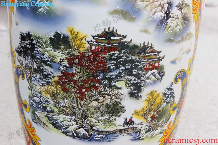 Jingdezhen ceramics hand-painted landing big vase famille rose red landscape painting the sitting room adornment is placed large hotel