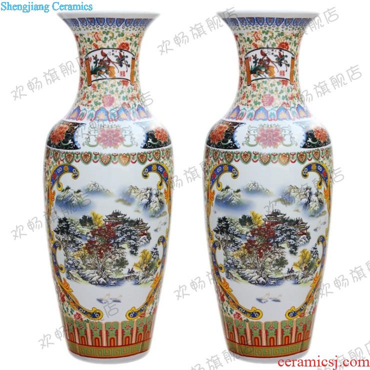 Jingdezhen ceramics hand-painted landing big vase famille rose red landscape painting the sitting room adornment is placed large hotel