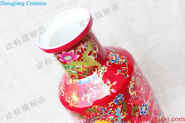 Jingdezhen ceramics China red large vase jinlong fishtail bottle sitting room place sf27 home decoration