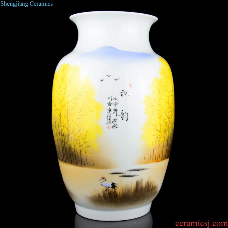 Jingdezhen ceramics Hand draw landscape painting large blue and white porcelain vase Sitting room be born Chinese style adornment furnishing articles