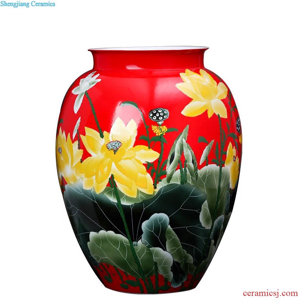 Jingdezhen ceramic vases, furnishing articles Hand painted lotus flower implement new Chinese style household sitting room porch decoration