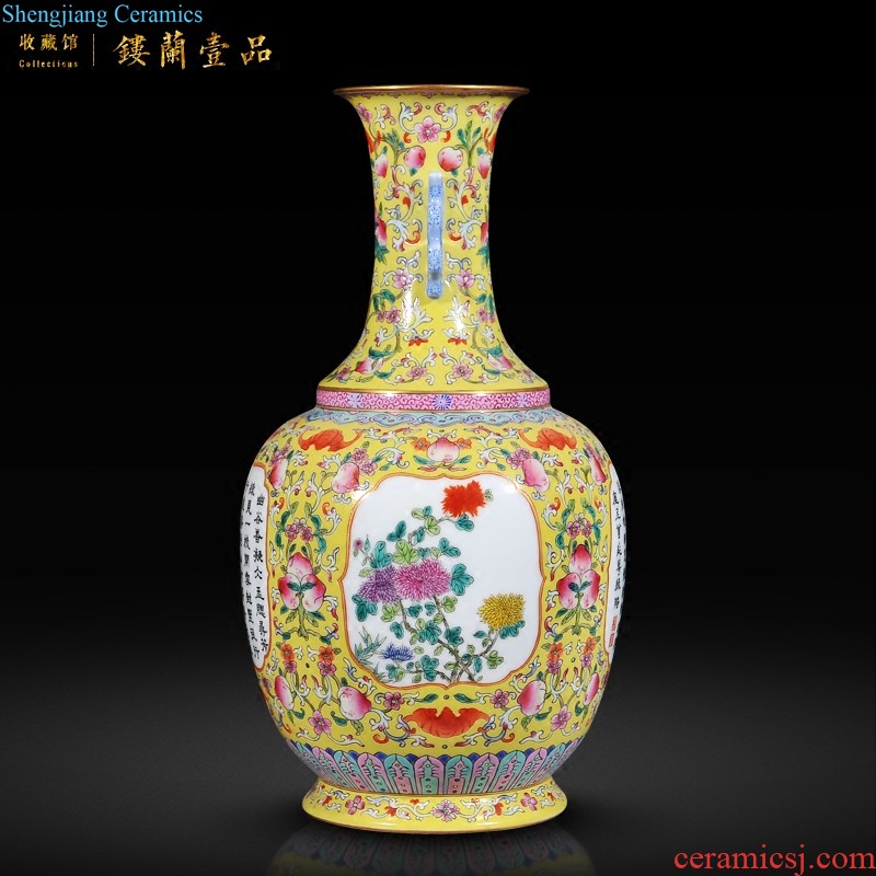 Jingdezhen imperial kiln chinaware imitation qianlong pastel green celebrates the life of the eight immortals figure cloud mouth vase sitting room adornment is placed