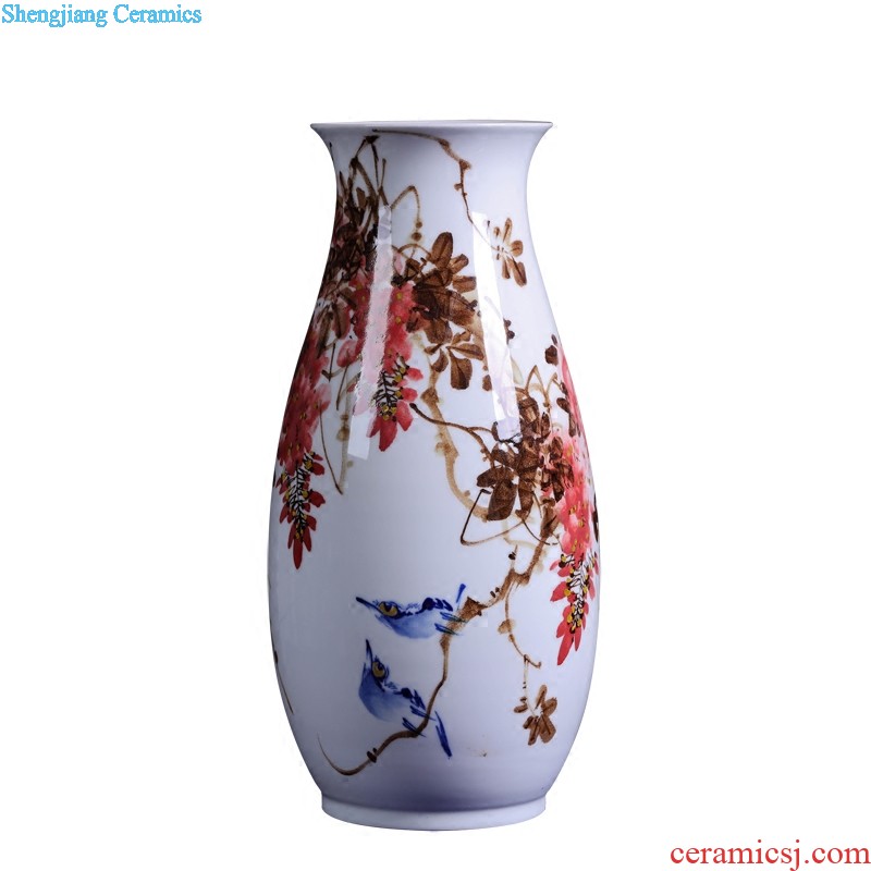 Jingdezhen ceramic three-piece hand-painted lotus vase flowers in new Chinese style household living room TV cabinet furnishing articles