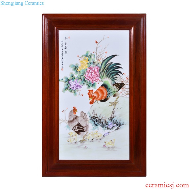 Jingdezhen ceramics hand-drawn characters adornment metope hangs a picture lotus pond qing porcelain plate heat home background is placed in the living room