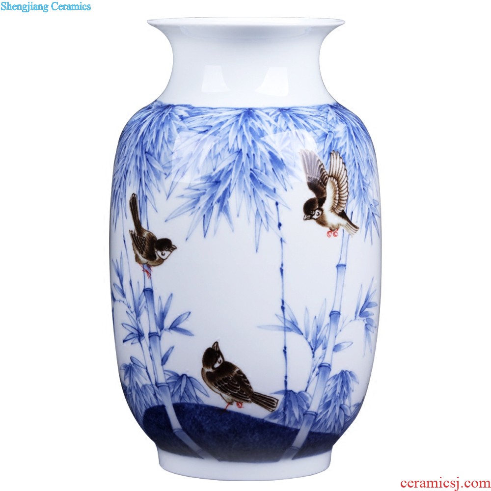 Jingdezhen ceramics hand-painted blue and white porcelain vases, flower arrangement bamboo report peaceful Chinese style household act the role ofing is tasted furnishing articles in the living room