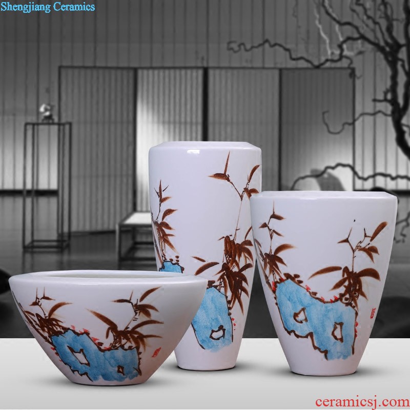 Jingdezhen ceramic furnishing articles Manual celadon vase ears zen new sitting room of Chinese style household decoration process