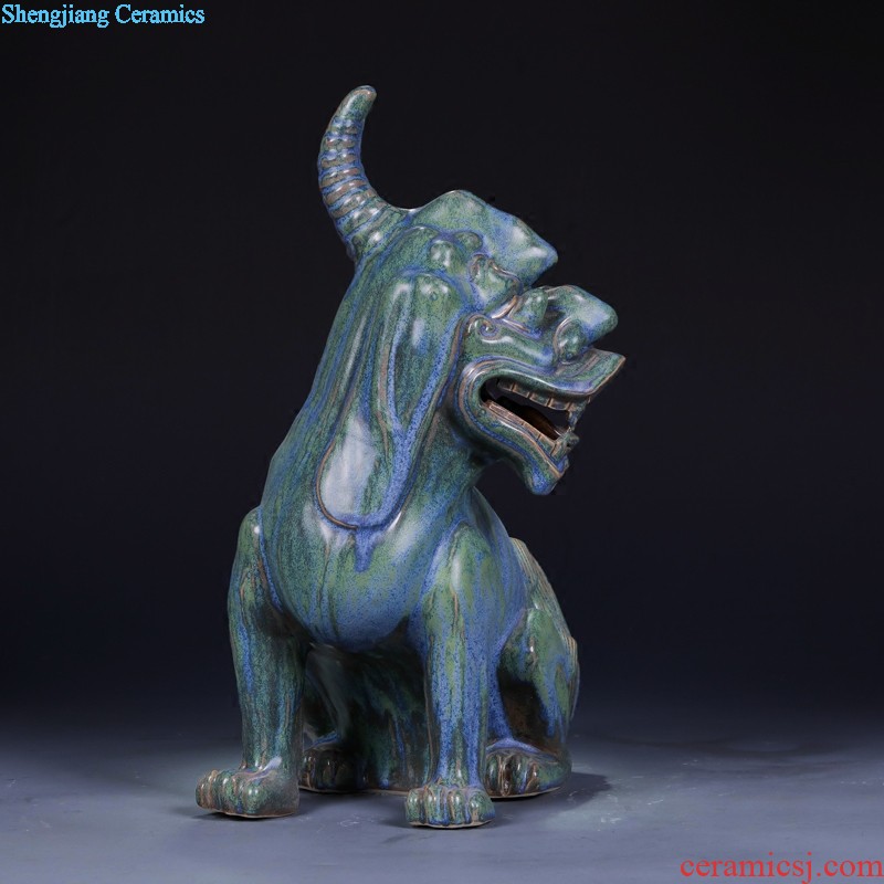 Jingdezhen porcelain sculpture Bronze glaze the mythical wild animal lucky town home furnishing articles and modern Chinese style home sitting room adornment