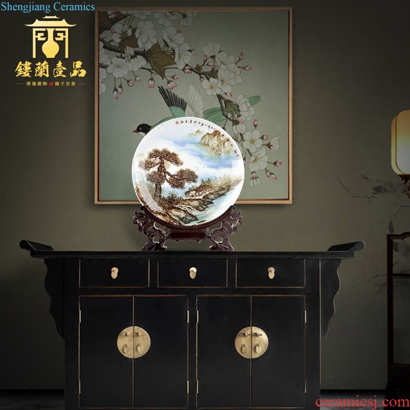 Jingdezhen chinaware decorative sit hang dish plate new Chinese style living room TV ark home furnishing articles