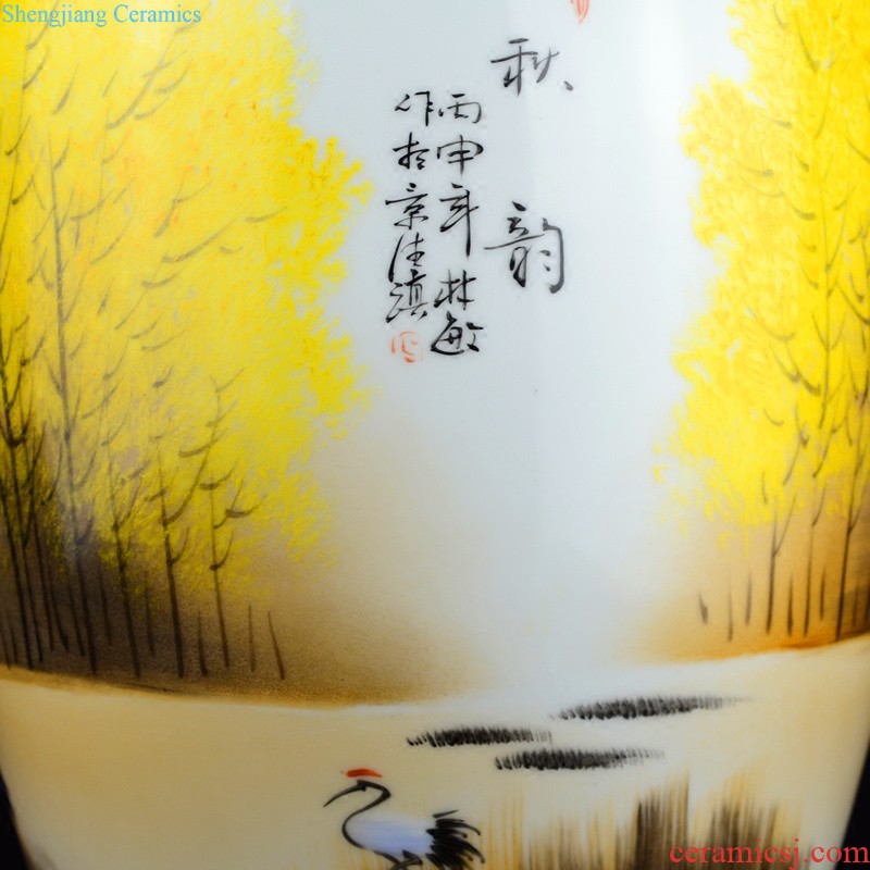 Jingdezhen ceramics Hand draw landscape painting large blue and white porcelain vase Sitting room be born Chinese style adornment furnishing articles