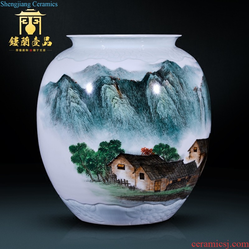 Jingdezhen ceramics hand-painted colors flower vase brocade prosperous Chinese style household bedroom decorative furnishing articles