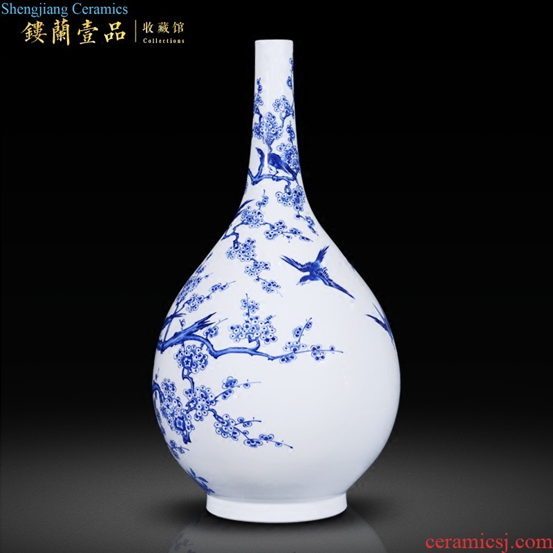 Jingdezhen ceramics imitation qing qianlong yellow blue and white fold branch plum bottle to the sitting room home decoration collection furnishing articles