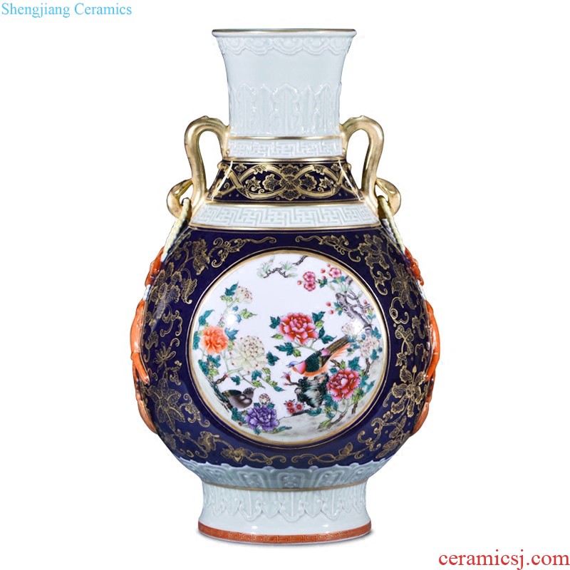 Jingdezhen ceramics imitation qing qianlong blue tie up lotus flower dragon plum bottle home sitting room decorative furnishing articles