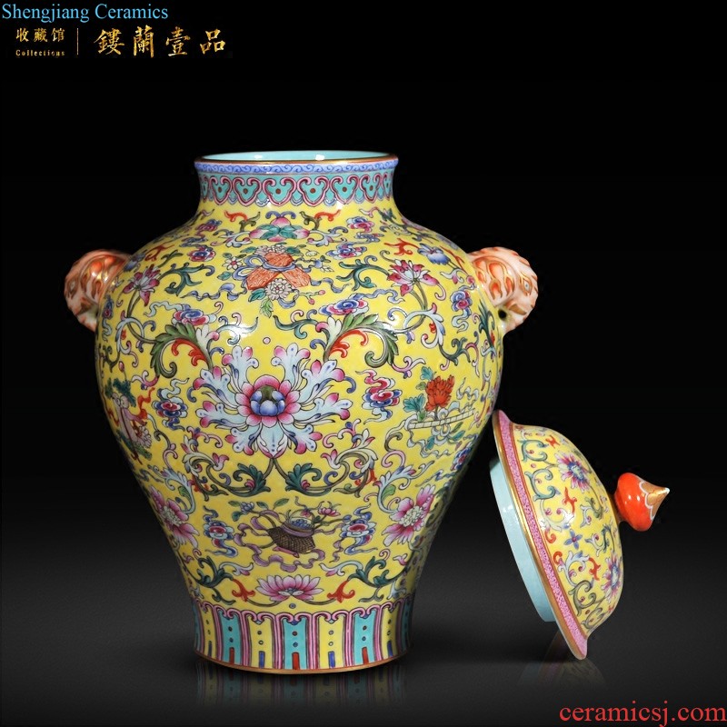 Jingdezhen imperial kiln chinaware pastel yellow medallion in the four seasons of flowers and birds grain collection bottles of the sitting room decorate household furnishing articles