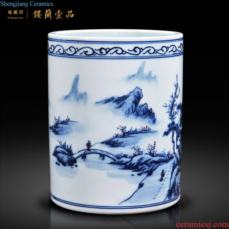 Jingdezhen ceramics Antique hand-painted porcelain brush pot study writing brush washer four treasures of the study The sitting room adornment is placed