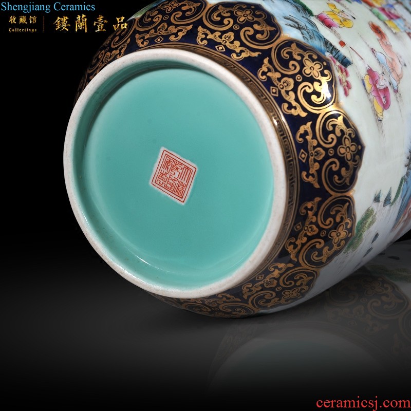 Jingdezhen ceramic imitation yongzheng emperor kiln general grilled to pastel yellow flower medallion flower-and-bird grain tank sitting room adornment is placed