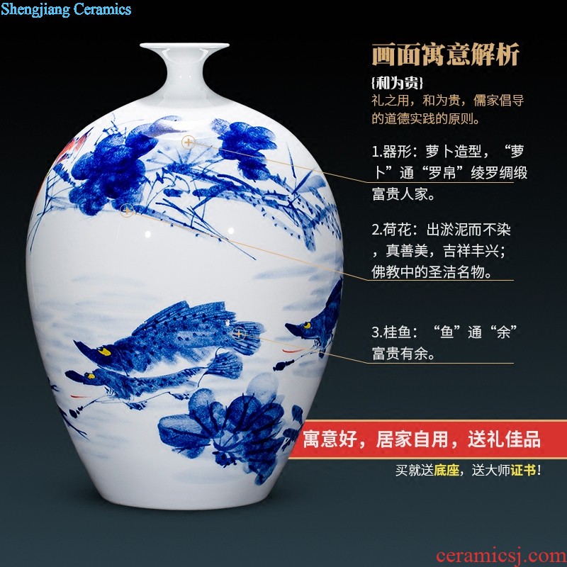 Jingdezhen ceramic hand-painted large blue and white porcelain vase Lin He spring sitting room adornment TV setting wall furnishing articles