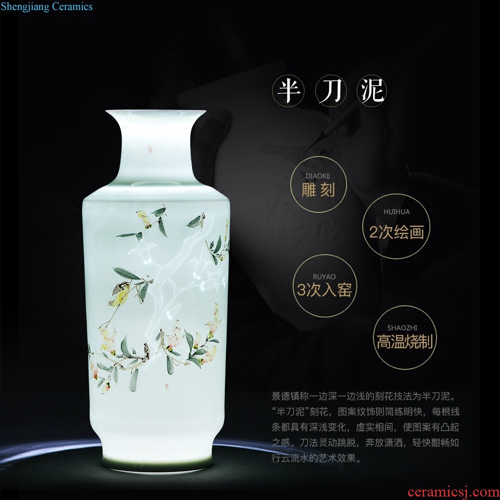 Jingdezhen ceramics half knife mud under the glaze color hand-painted green glaze vase bamboo reports of contemporary and contracted household adornment