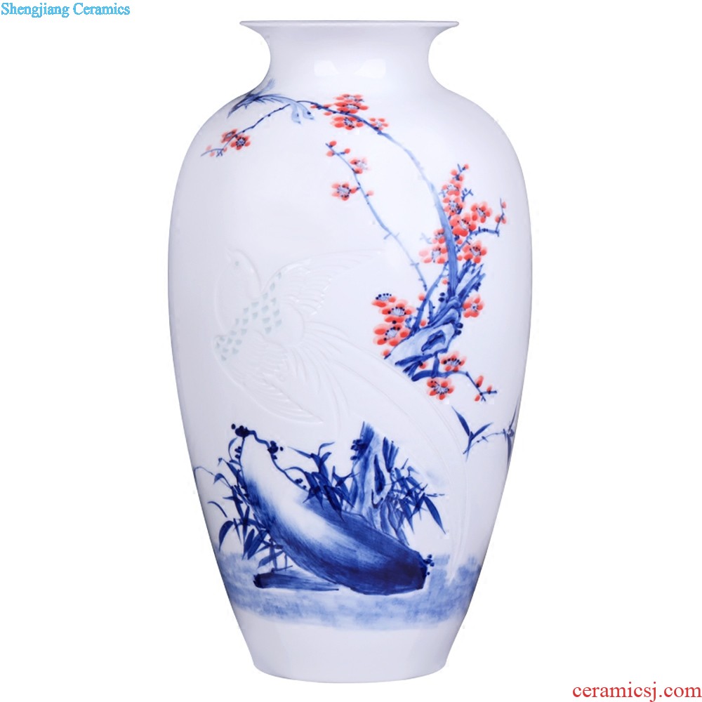 Jingdezhen ceramics Gold hand painted blue and white plum bottle vase Modern fashion and contracted sitting room handicraft furnishing articles