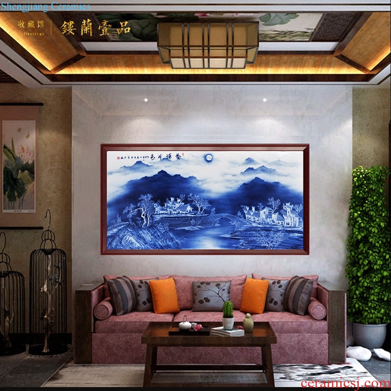 Jingdezhen ceramics hand-painted blue and white porcelain plate painting of metope of the sitting room the bedroom of new Chinese style sofa background decoration hangs a picture