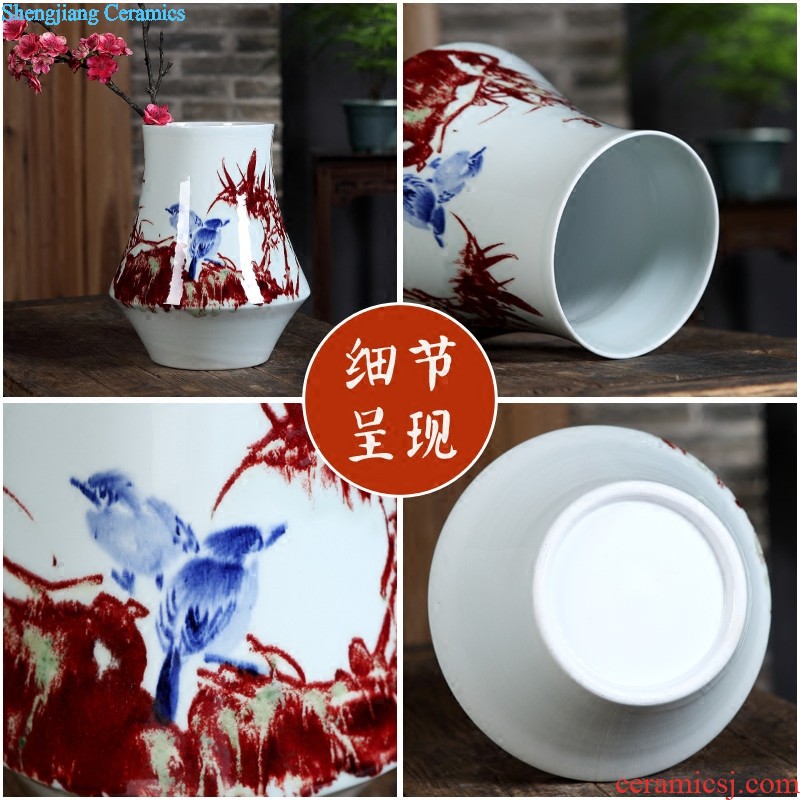 Jingdezhen 50 kg ceramics with cover storage tank barrel moistureproof insect-resistant large Chinese style living room kitchen hand draw lotus