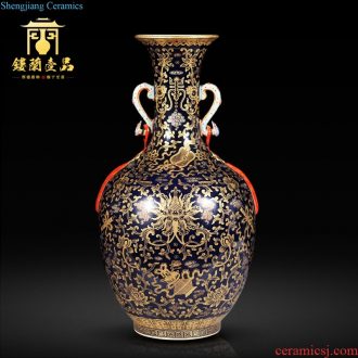 Jingdezhen imperial kiln chinaware imitation qing qianlong yellow medallion in pastel landscape pattern vase sitting room adornment is placed