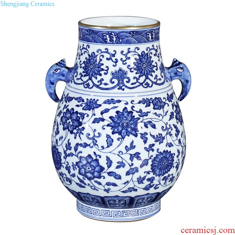 Jingdezhen ceramics imitation of yuan blue and white characters war large storage tank cover home sitting room adornment porcelain collection furnishing articles