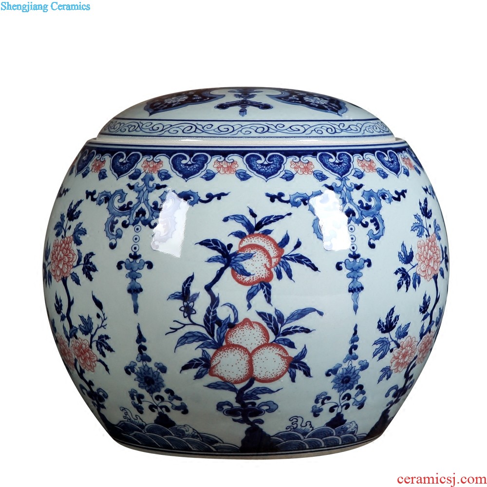 Furnishing articles loyo jingdezhen ceramics Antique pu 'er tea pot storage tank of blue and white porcelain home decoration