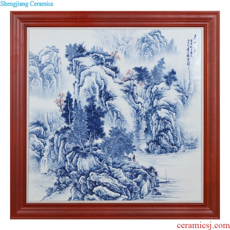 Jingdezhen ceramics Teacher hand-painted murals of spring, summer, autumn and winter sitting room adornment, hang a picture Household adornment wall in the background