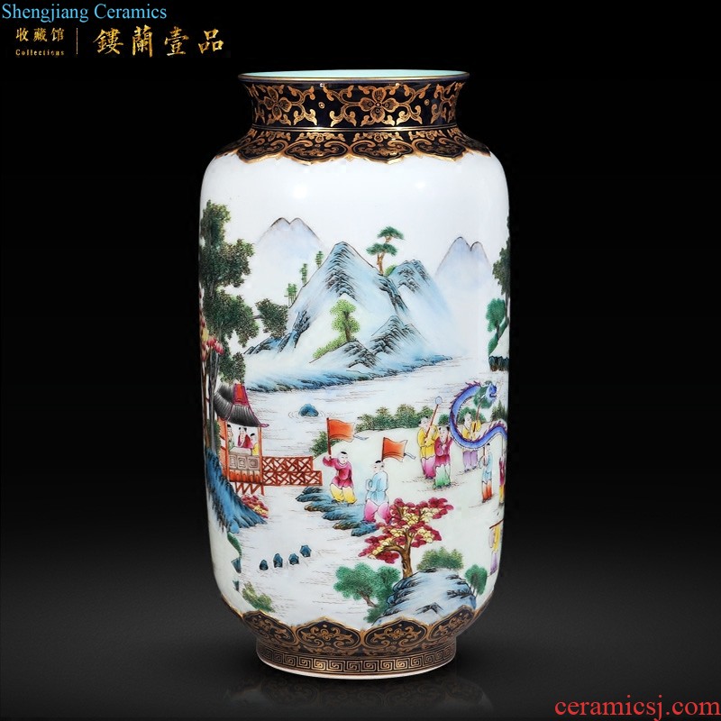 Jingdezhen ceramic imitation yongzheng emperor kiln general grilled to pastel yellow flower medallion flower-and-bird grain tank sitting room adornment is placed