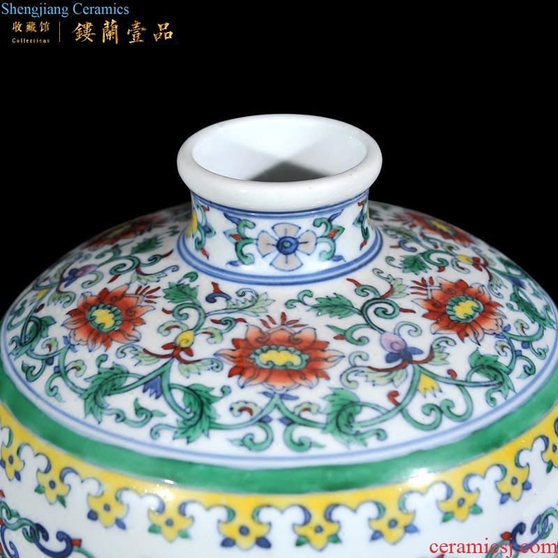 Jingdezhen imperial kiln chinaware imitation qing emperor kangxi colorful lotus heron grain PND tail-on statue of Chinese style living room decorative furnishing articles