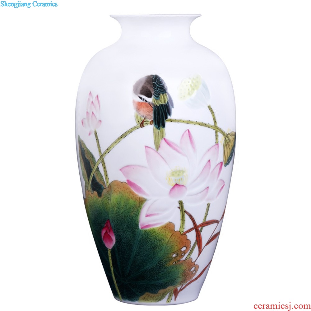 Jingdezhen ceramics vase hand-painted pastel landscape big wax gourd bottle New Chinese style living room porch crafts