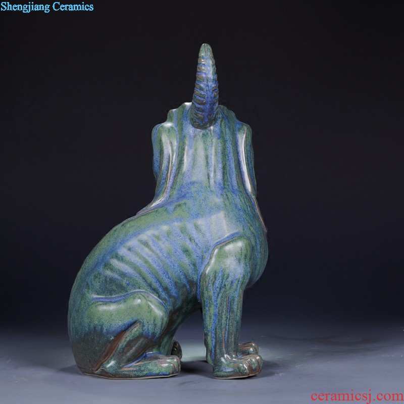 Jingdezhen porcelain sculpture Bronze glaze the mythical wild animal lucky town home furnishing articles and modern Chinese style home sitting room adornment