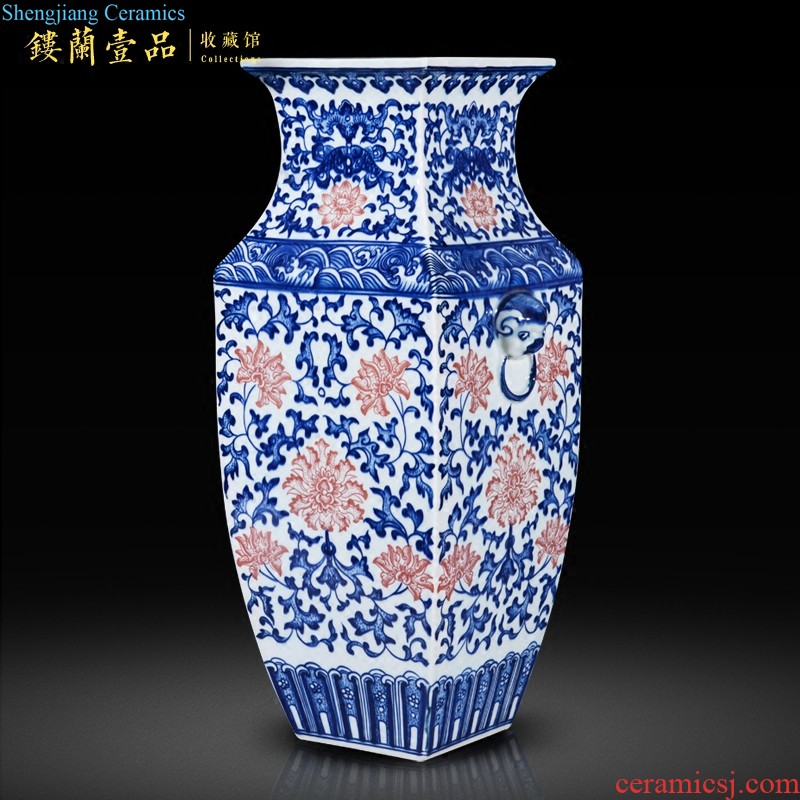 Jingdezhen ceramics hand-painted famille rose flower vase sitting room of Chinese style household decorations collection TV ark furnishing articles