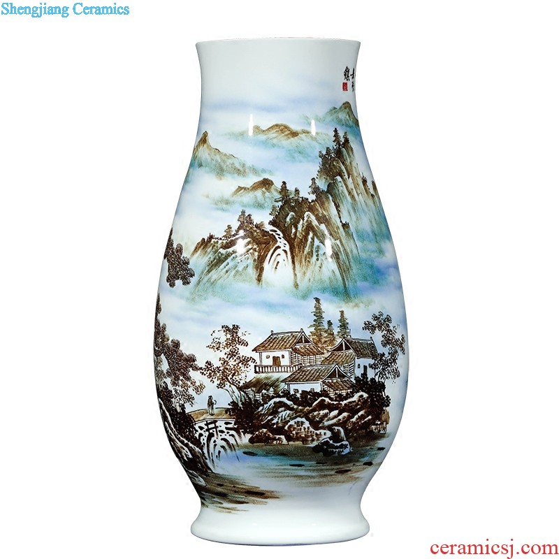 Jingdezhen blue and white porcelain vases, flower arrangement hand-painted ceramics painting of flowers and bright future of Chinese style living room accessories furnishing articles