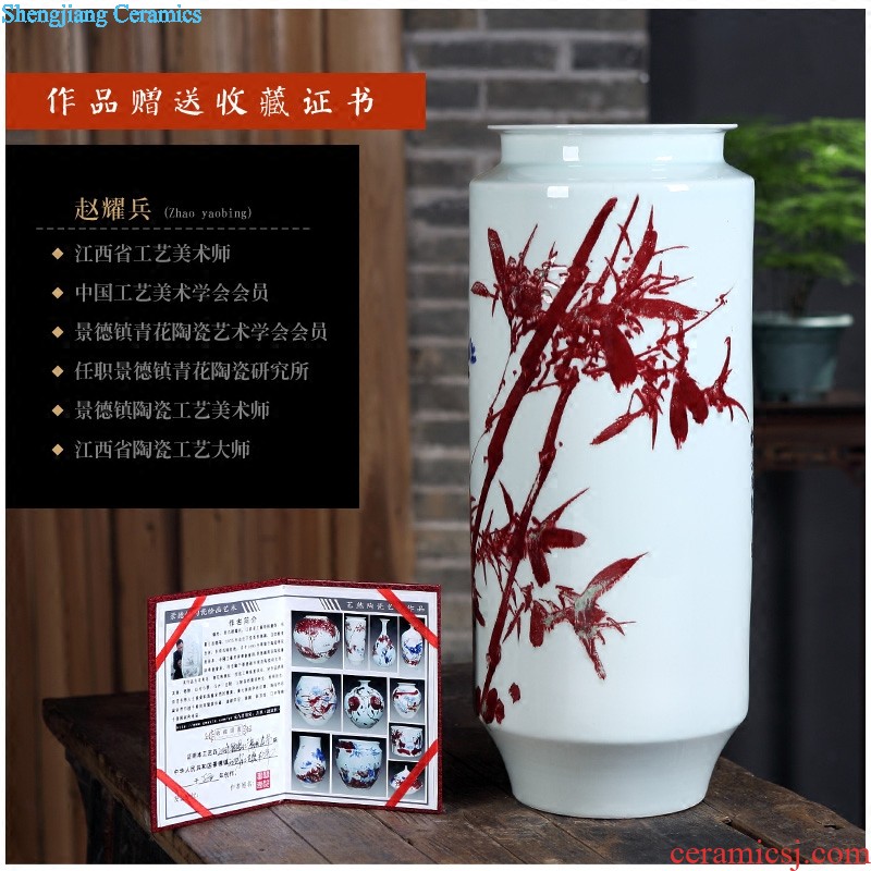 Jingdezhen ceramics decoration Flat peach offer life of hand-painted vases, flower arranging new Chinese style household handicraft furnishing articles