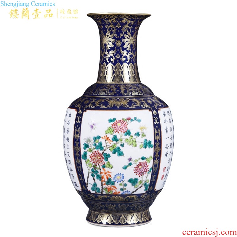 Master of jingdezhen ceramics hand-painted famille rose porcelain vase pine mountain spring home sitting room process adornment furnishing articles