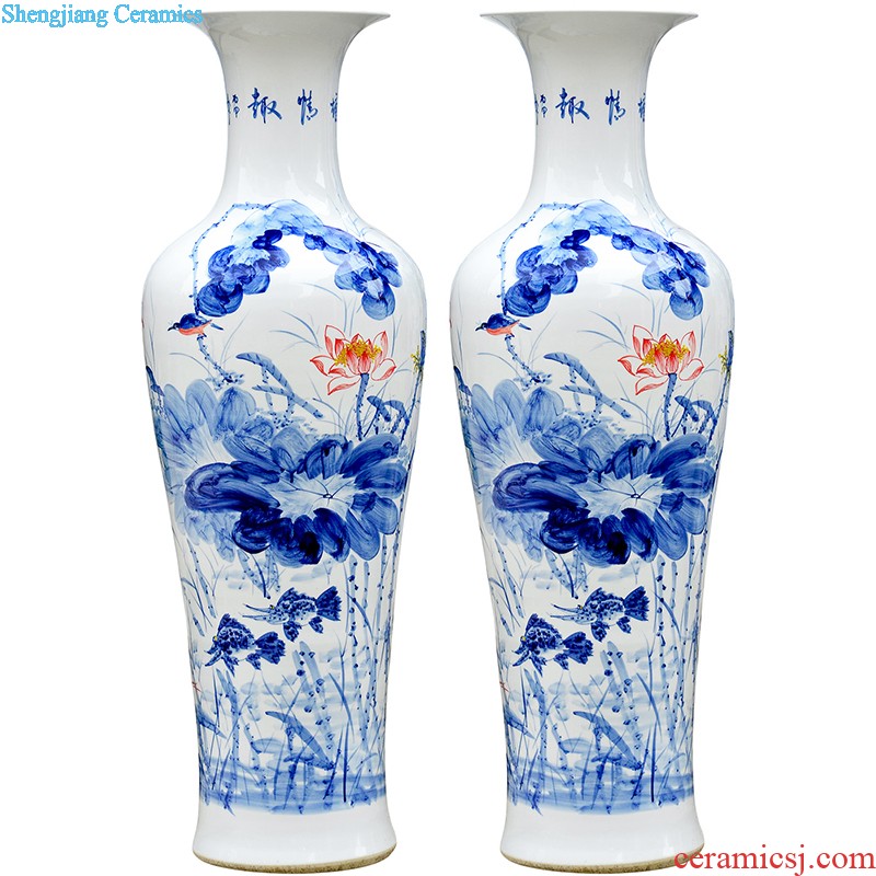 Jingdezhen ceramics by hand draw lotus flower vase furnishing articles sitting room of Chinese style household rich ancient frame flower decorations