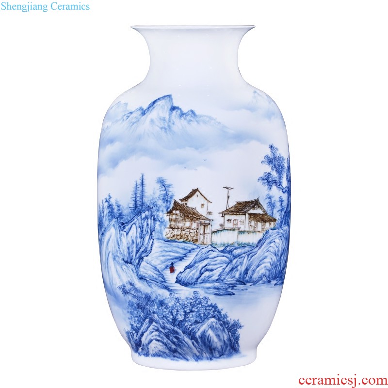 Jingdezhen ceramics Famous master hand painted enamel vase Qingjiang fishing boat The sitting room decorate household furnishing articles