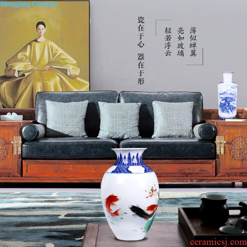 Jingdezhen ceramics vase Wang Yunxi hand painted blue and white porcelain autumn interesting flower receptacle Contemporary sitting room handicraft furnishing articles