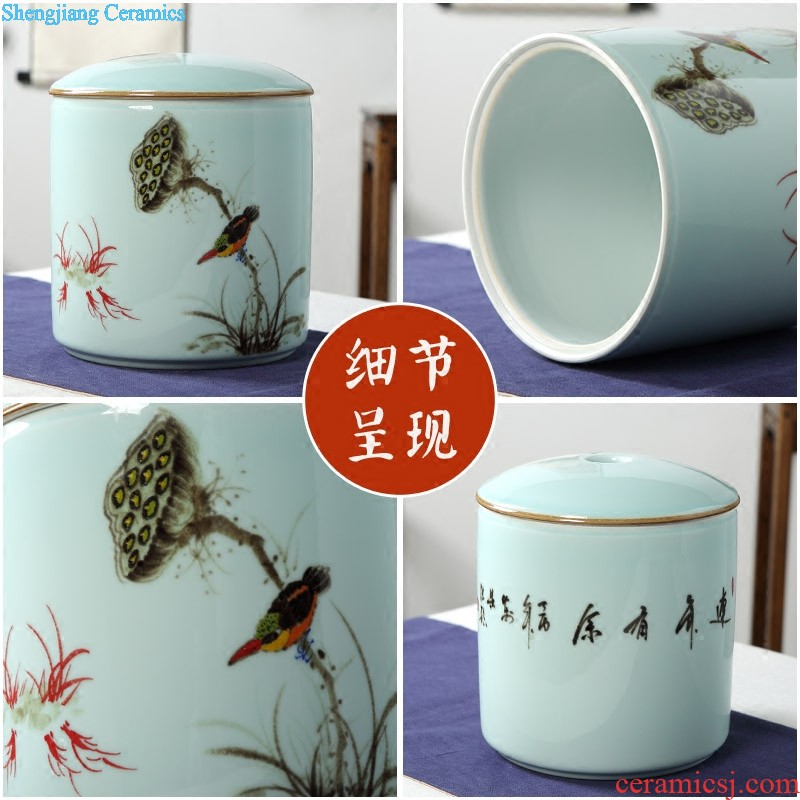 Jingdezhen ceramics furnishing articles Antique hand-painted porcelain youligong puer tea caddy storage jar size