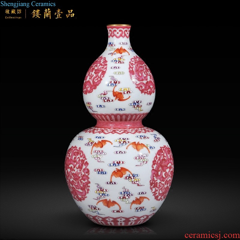 Jingdezhen imperial kiln chinaware imitation qing qianlong coral red colour flower bottle gourd sitting room adornment collection furnishing articles