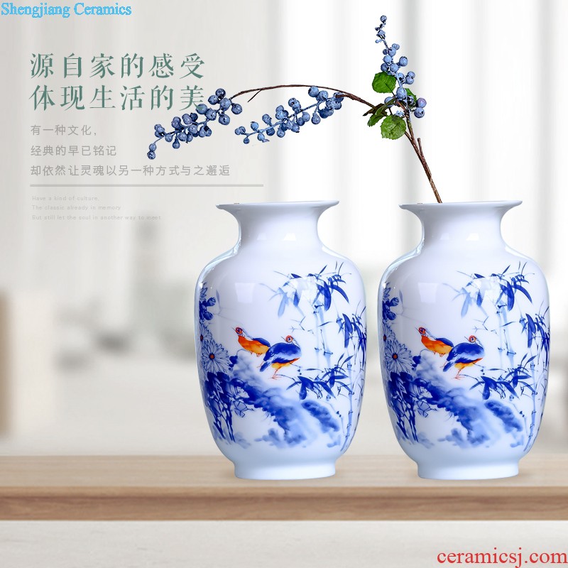 Jingdezhen ceramics vase furnishing articles Famous hand-painted scenery thin body porcelain bottle of new Chinese style living room decoration