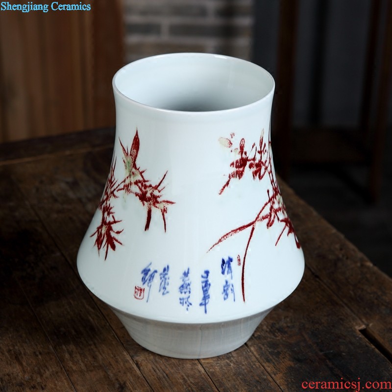 Jingdezhen 50 kg ceramics with cover storage tank barrel moistureproof insect-resistant large Chinese style living room kitchen hand draw lotus