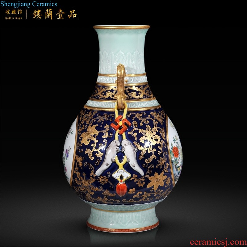 Jingdezhen ceramics Imitation qing qianlong blue sea YunLongWen plum bottle The sitting room decorate household furnishing articles