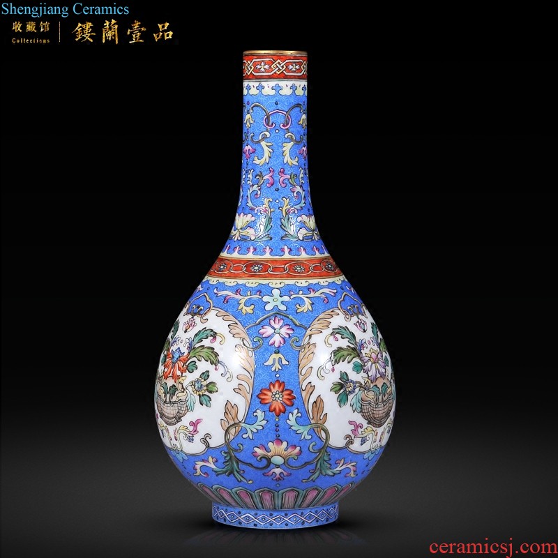 Jingdezhen imperial kiln chinaware imitation qing qianlong offering blue paint landscape big vase with a pair of the sitting room to collect furnishing articles