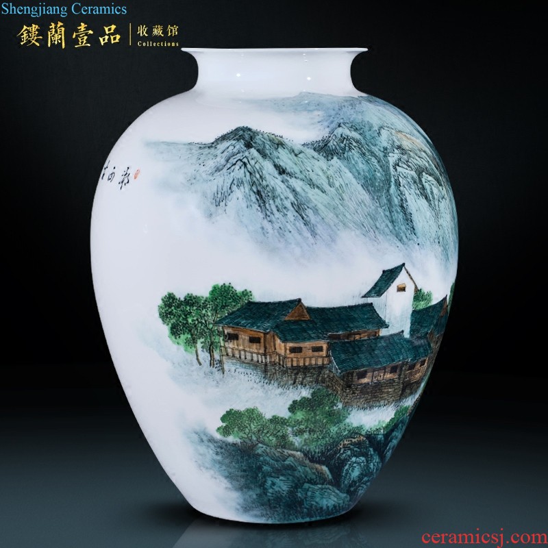 Jingdezhen ceramic imitation qing yongzheng color bucket ears flower vase porch decoration of Chinese style household furnishing articles